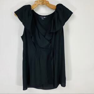 Black Silky Ruffle Neck Blouse Sz Large